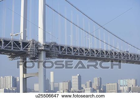 Rainbow Bridge Architecture Traffic Sea Sky View Large Photo Image Stock Photo - Rainbow Bridge Architecture Traffic Sea Sky. Fotosearch
