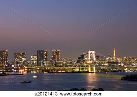 Rainbow Bridge at Night View Large Photo Image Stock Image - Rainbow Bridge at Night. Fotosearch