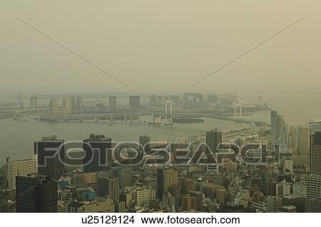 Rainbow Bridge Over Tokyo Bay View Large Photo Image Picture - Rainbow Bridge Over Tokyo Bay. Fotosearch