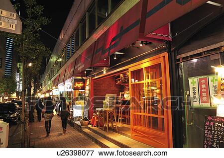 Restaurant District at Night View Large Photo Image Stock Photo - Restaurant District at Night. Fotosearch