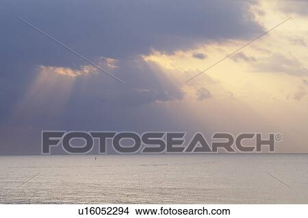 Picture - Sea Horizontal Over Water Sky Cloud Sunbeam. Fotosearch