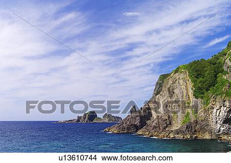 Picture - Shakotan Peninsula Coastline Rock Formation Sea. Fotosearch