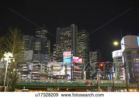 Shinjuku Buildings at Night View Large Photo Image Stock Photo - Shinjuku Buildings at Night. Fotosearch