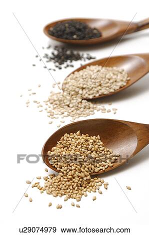 Stock Photo - Three Sorts of Sesame Seeds. Fotosearch