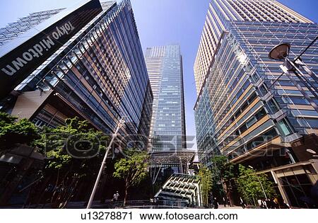 Stock Image - Tokyo Midtown Cityscape Skyscraper Low Angle View. Fotosearch