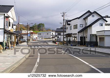 Stock Image - Townscape Road Store Sign Japanese Script. Fotosearch
