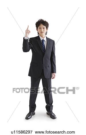 Stock Photo - Businessman with hand raised. Fotosearch