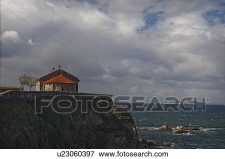 Church on Cliff of Galicia View Large Photo Image Stock Photo - Church on Cliff of Galicia. Fotosearch