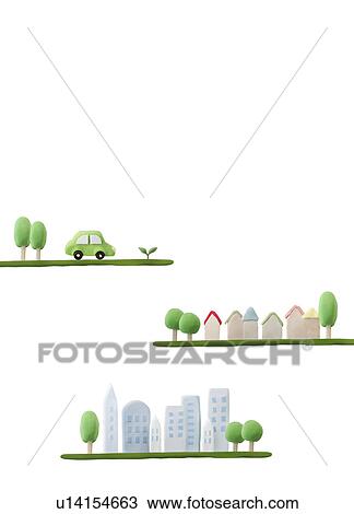 Stock Image - Clay car, houses and buildings. Fotosearch