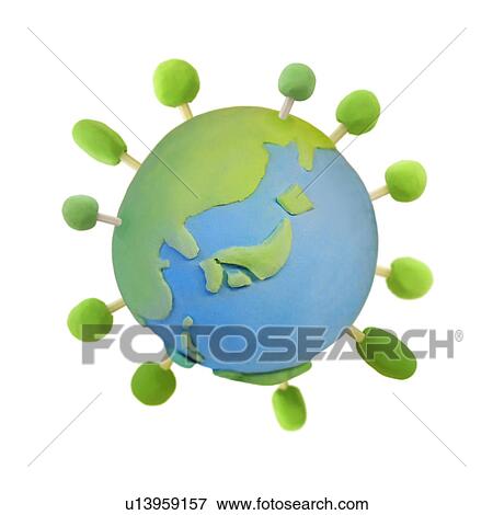 Stock Photo - Clay globe and trees. Fotosearch