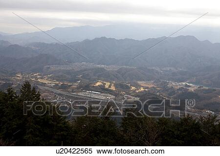 Stock Photography - Dangozaka Rest Service Area Seen From Kohtoh Mountains. Fotosearch