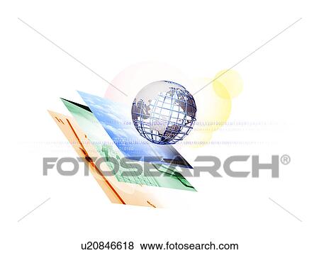 Stock Photo - Globe, Binary numbers and images. Fotosearch