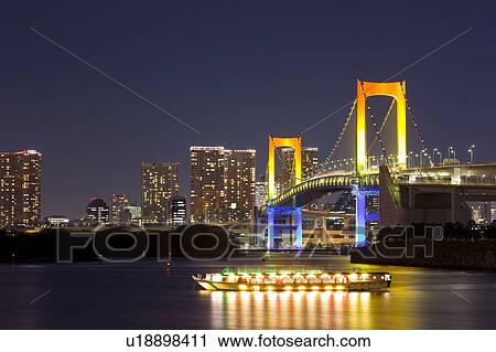Illuminated Boat and Rainbow Bridge View Large Photo Image Stock Image - Illuminated Boat and Rainbow Bridge. Fotosearch