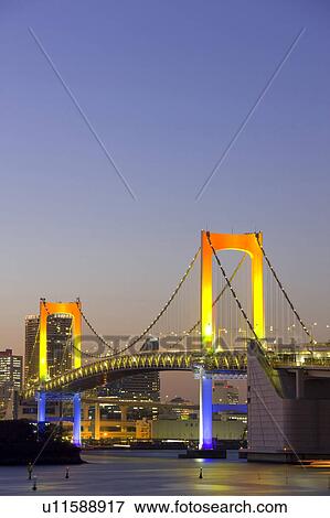 Illuminated Rainbow Bridge View Large Photo Image Stock Photo - Illuminated Rainbow Bridge. Fotosearch