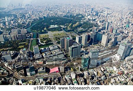 Stock Photograph - Imperial Palace and Tokyo Station. Fotosearch