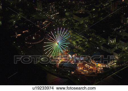 Picture - Nagoya Harbour and Ferris Wheel at Night. Fotosearch