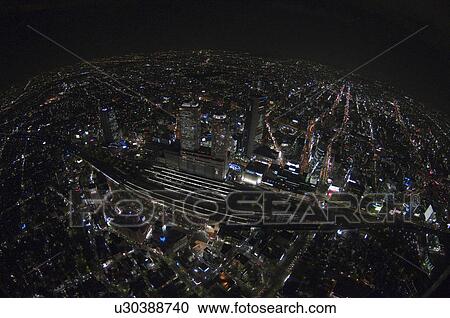 Nagoya Station (Meieki) at Night, Aerial view View Large Photo Image Stock Image - Nagoya Station (Meieki) at Night, Aerial view. Fotosearch