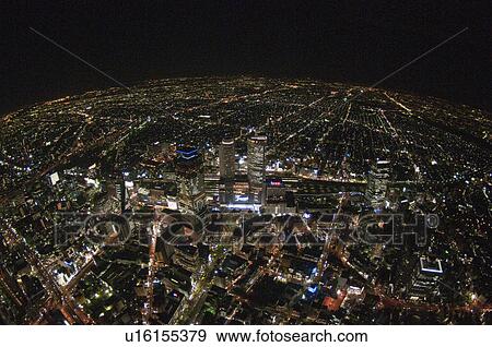 Stock Photo - Nagoya Station (Meieki) at Night, Aerial view. Fotosearch