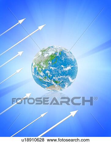 Stock Photo - Planet earth and arrows, Digital Composite. Fotosearch