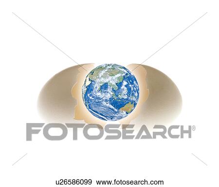 Stock Photo - Planet earth born from an egg, Digital composite. Fotosearch