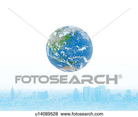 Planet earth floating over city, Digital Composite, Digital Enhancement View Large Photo Image Stock Photo - Planet earth floating over city, Digital Composite, Digital Enhancement. Fotosearch