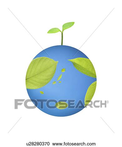 Stock Image - Planet earth made with leaves and saplings on top. Fotosearch