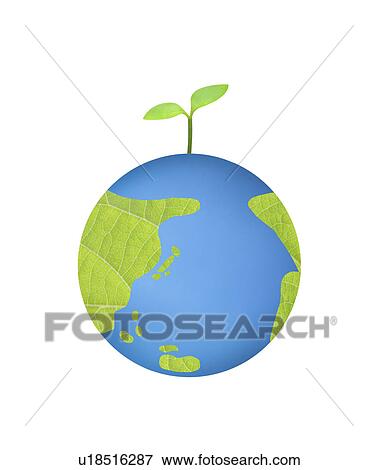 Stock Photo - Planet earth made with leaves and saplings on top. Fotosearch