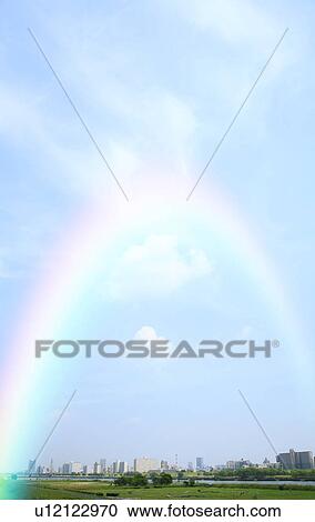 Rainbow over cityscape View Large Photo Image Stock Image - Rainbow over cityscape. Fotosearch