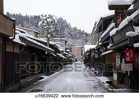 Stock Image - Snowy Old Town of Hida-takayama, Gifu Prefecture. Fotosearch