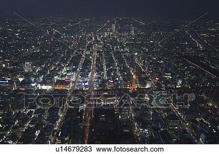 Stock Image - Television Tower and Meieki, Nagoya, Aerial view. Fotosearch