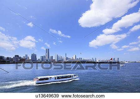 Stock Photo - Yokohama Harbor and nautical vessels, Kanagawa Prefecture, Honshu, Japan. Fotosearch
