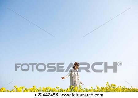 Young woman walking in oilseed rape field View Large Photo Image Stock Photograph - Young woman walking in oilseed rape field. Fotosearch