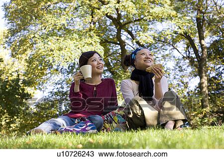 Young Women Having Lunch in Park View Large Photo Image Stock Image - Young Women Having Lunch in Park. Fotosearch