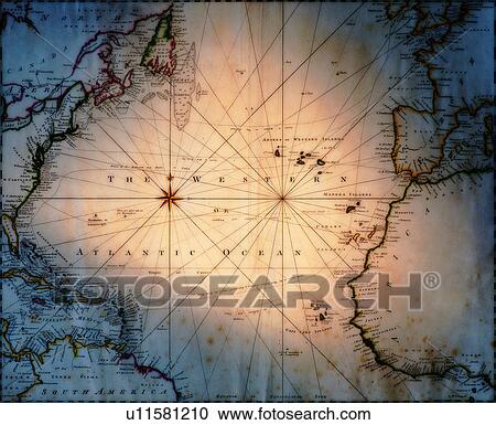 Stock Image - Antique world map. Fotosearch