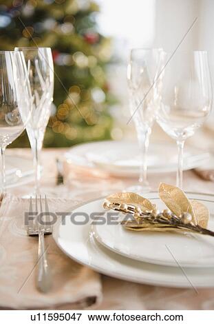 Stock Photo - Christmas table setting. Fotosearch