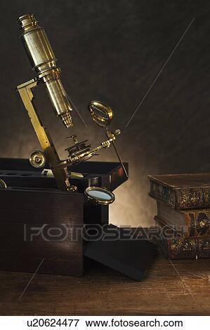 Close up of antique microscope View Large Photo Image Stock Photo - Close up of antique microscope. Fotosearch
