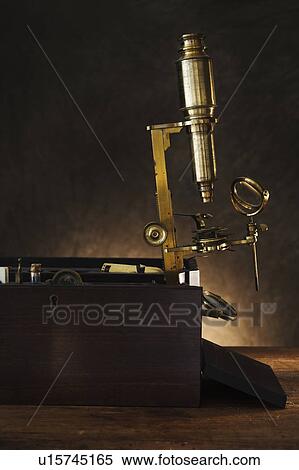 Close up of antique microscope View Large Photo Image Stock Photography - Close up of antique microscope. Fotosearch