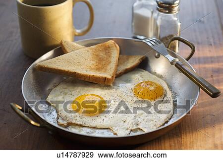 Fried eggs with toast View Large Photo Image Stock Photo - Fried eggs with toast. Fotosearch