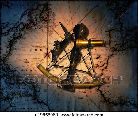 Historic sextant with old world map in background View Large Photo Image Stock Image - Historic sextant with old world map in background. Fotosearch