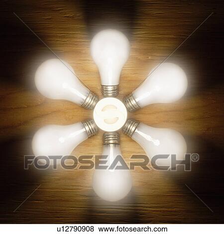 Stock Photo - Light bulbs in circle, studio shot. Fotosearch