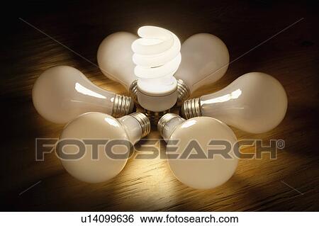 Stock Photograph - Light bulbs in circle, studio shot. Fotosearch