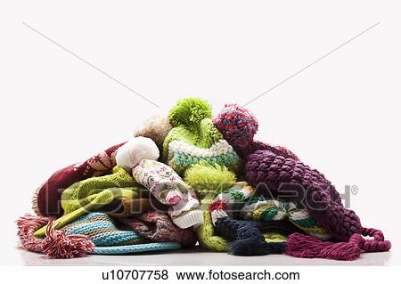 Stack of wooly hats View Large Photo Image Stock Photo - Stack of wooly hats. Fotosearch