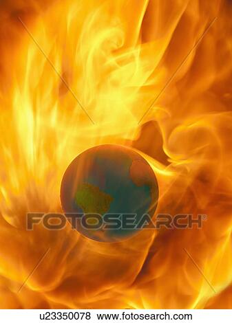 Stock Photo - Studio Shot of burning globe. Fotosearch