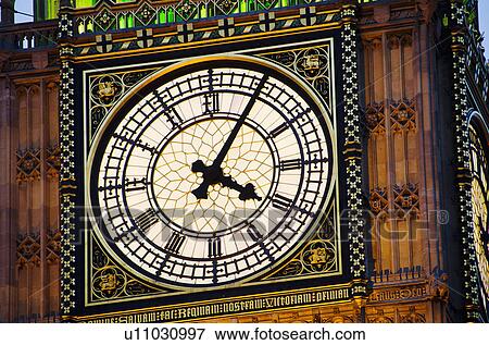United Kingdom, London, Big Ben clock face illuminated at dusk View Large Photo Image Stock Photo - United Kingdom, London, Big Ben clock face illuminated at dusk. Fotosearch
