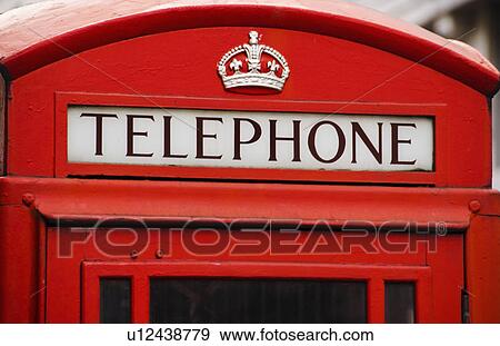 Stock Photo - United Kingdom, Traditional red telephone box. Fotosearch