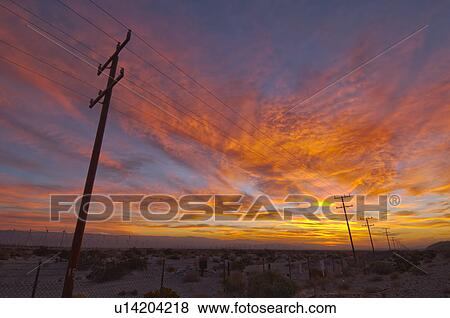 USA, California, Palm Springs, power line at sunrise View Large Photo Image Stock Photo - USA, California, Palm Springs, power line at sunrise. Fotosearch
