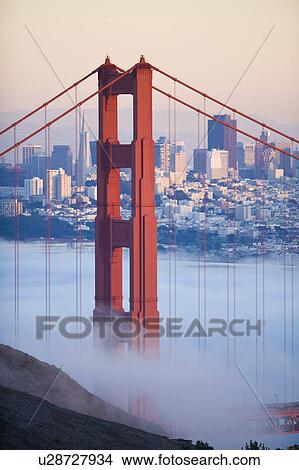 Picture - USA, California, San Francisco, Golden Gate Bridge in fog. Fotosearch