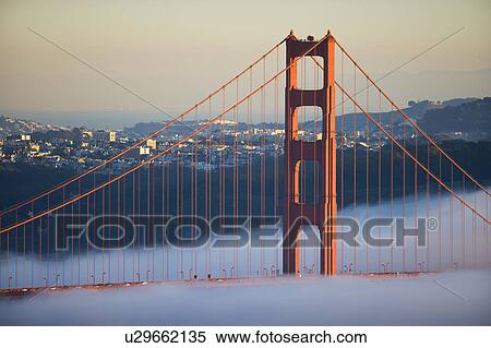 Stock Photography - USA, California, San Francisco, Golden Gate Bridge in fog. Fotosearch