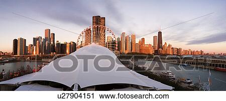 USA, Illinois, Chicago, City skyline with ferries wheel View Large Photo Image Stock Image - USA, Illinois, Chicago, City skyline with ferries wheel. Fotosearch