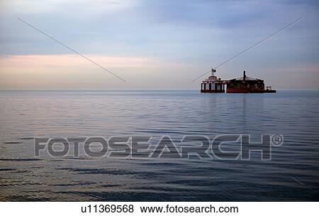 Stock Photo - USA, Illinois, Chicago, Water pump in Lake Michigan. Fotosearch